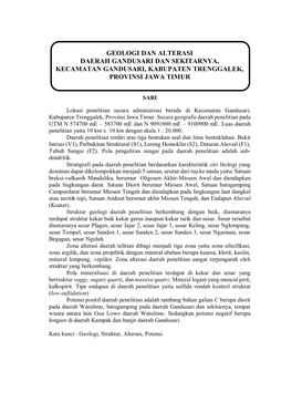 Geologi Dan Alterasi Daerah Gandusari Dan Sekitarnya, Kecamatan Gandusari, Kabupaten Trenggalek, Provinsi Jawa Timur