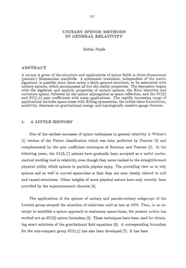 Unitary Spinor Methods in General Relativity