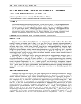 Identification of Phyto-Chemicals of Syzygium Cumini Fruit