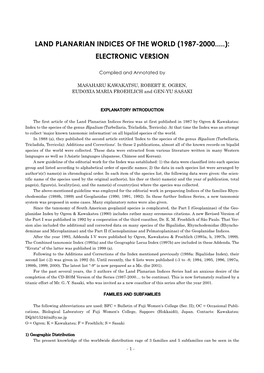 Land Planarian Indices of the World (1987-2000.....): Electronic Version