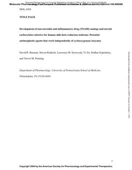 MOL 6569 1 TITLE PAGE Development of Non-Steroidal Anti