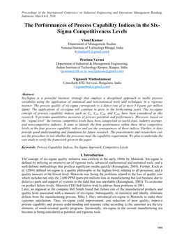 ID 524 the Performances of Process Capability Indices in the Six-Sigma