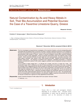 Natural Contamination by As and Heavy Metals in Soil, Their Bio-Accumulation and Potential Sources: the Case of a Travertine Limestone Quarry, Greece