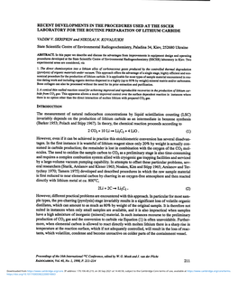 Recent Developments in the Procedures Used at the Sscer Laboratory for the Routine Preparation of Lithium Carbide