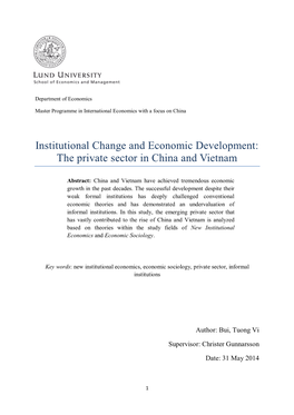 Institutional Change and Economic Development: the Private Sector in China and Vietnam