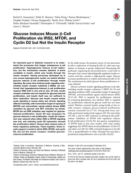 Glucose Induces Mouse Β-Cell Proliferation Via IRS2, MTOR, And