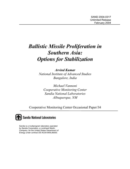 Ballistic Missile Monitoring in Southern Asia