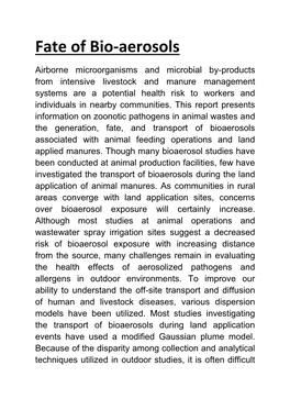 Fate of Bio-Aerosols