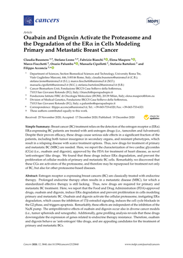 Ouabain and Digoxin Activate the Proteasome and the Degradation of the Erα in Cells Modeling Primary and Metastatic Breast Cancer