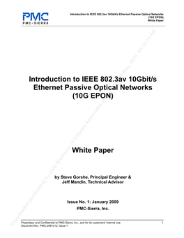 Introduction to IEEE 802.3Av 10Gbit/S Ethernet Passive Optical Networks (10G EPON) White Paper