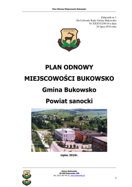 PLAN ODNOWY MIEJSCOWOŚCI BUKOWSKO Gmina Bukowsko Powiat Sanocki