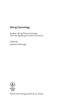 String Cosmology: Modern String Theory Concepts from the Big Bang