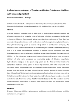 Cyclobutanone Analogues of Β-Lactam Antibiotics: Β-Lactamase