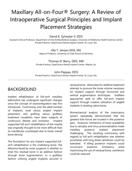 Maxillary All-On-Four® Surgery: a Review of Intraoperative Surgical Principles and Implant Placement Strategies