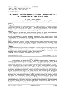 The Dynamics and Distribution of Religious Landscape of South 24 Parganas District, West Bengal, India
