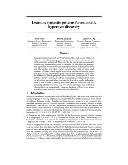 Learning Syntactic Patterns for Automatic Hypernym Discovery