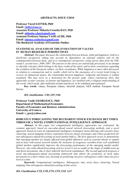 ABSTRACTS, ISSUE 3/2010 Professor Viorel LEFTER, Phd Email