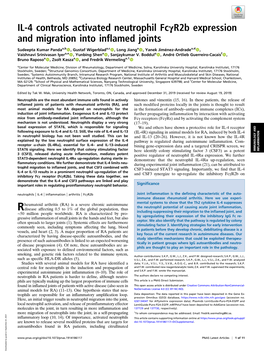 IL-4 Controls Activated Neutrophil Fcγr2b Expression and Migration Into Inflamed Joints