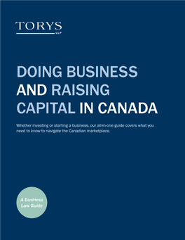 Doing Business and Raising Capital in Canada, a Business Law Guide