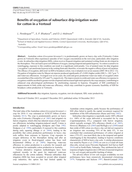 Benefits of Oxygation of Subsurface Drip-Irrigation Water for Cotton in a Vertosol