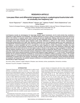 RESEARCH ARTICLE Low-Pass Filters and Differential Tympanal Tuning in a Paleotropical Bushcricket with an Unusually Low Frequency Call