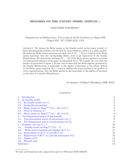 REMARKS on the GAUDIN MODEL MODULO P ⋆Department Of