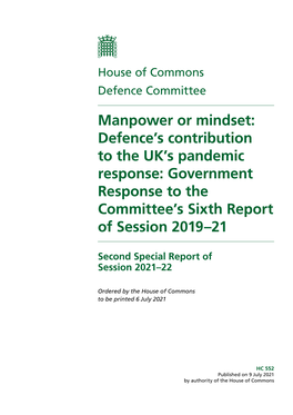 Defence's Contribution to the UK's Pandemic Response