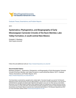 Systematics, Phylogenetics, and Biogeography of Early Mississippian Camerate Crinoids of the Nunn Member, Lake Valley Formation, in South-Central New Mexico