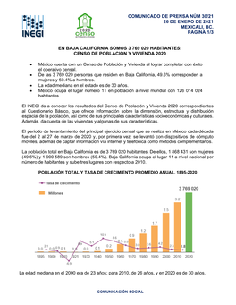 En Baja California Somos 3 769 020 Habitantes: Censo De Población Y Vivienda 2020