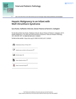 Hepatic Malignancy in an Infant with Wolf--Hirschhorn Syndrome