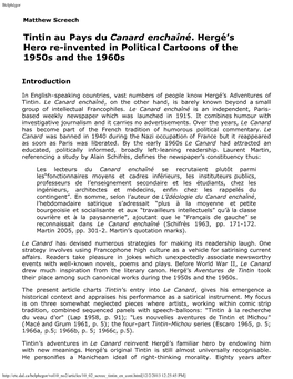 Tintin Au Pays Du Canard Enchaîné. Hergé's Hero Re-Invented In