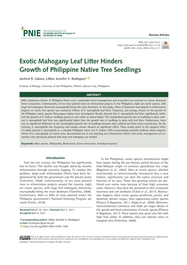 Exotic Mahogany Leaf Litter Hinders Growth of Philippine Native Tree Seedlings