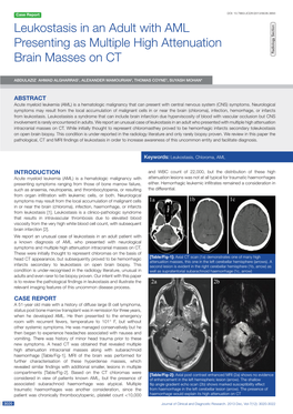 Leukostasis in an Adult with AML Presenting As Multiple High Attenuation Brain Masses on CT Radiology Section