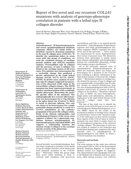 COL2A1 Mutations with Analysis of Genotype-Phenotype J Med Genet: First Published As 10.1136/Jmg.37.4.263 on 1 April 2000