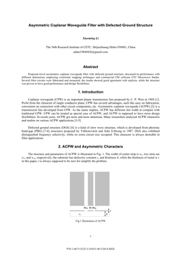 Asymmetric Coplanar Waveguide Filter with Defected Ground Structure