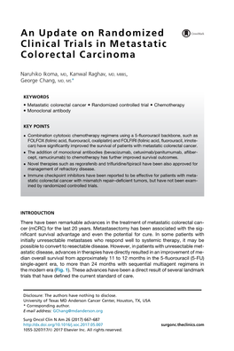 An Update on Randomized Clinical Trials in Metastatic Colorectal Carcinoma