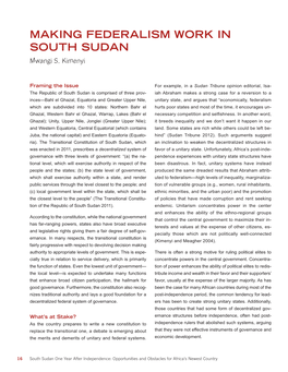 MAKING FEDERALISM WORK in SOUTH SUDAN Mwangi S