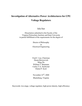 Investigation of Alternative Power Architectures for CPU Voltage Regulators