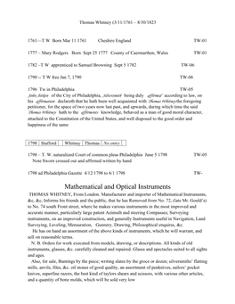 Mathematical and Optical Instruments THOMAS WHITNEY, from London