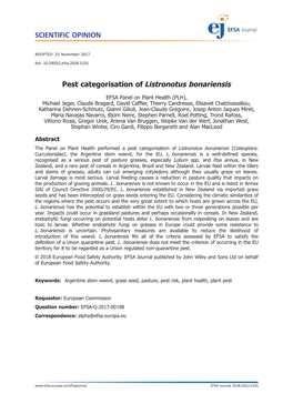 Pest Categorisation of Listronotus Bonariensis