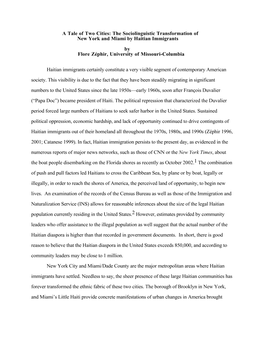 The Sociolinguistic Transformation of New York and Miami by Haitian Immigrants by Flore Zéphir, University of Missouri-Columbia