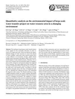 Quantitative Analysis on the Environmental Impact of Large-Scale Water Transfer Project on Water Resource Area in a Changing Environment