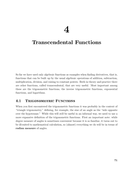 Chapter 4: Transcendental Functions