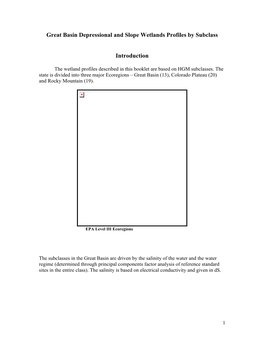 Great Basin Depressional and Slope Wetlands Profiles by Subclass