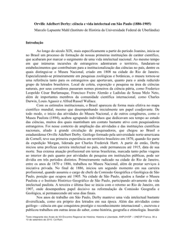 Orville Adelbert Derby: Ciência E Vida Intelectual Em São Paulo (1886-1905) Marcelo Lapuente Mahl (Instituto De História Da Universidade Federal De Uberlândia)