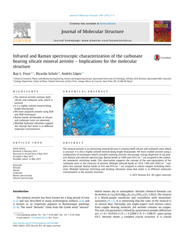 Infrared and Raman Spectroscopic Characterization of the Carbonate Bearing Silicate Mineral Aerinite – Implications for the Molecular Structure ⇑ Ray L