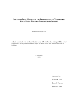 Katherine Conrad Doss a Thesis Submitted to the Faculty of The