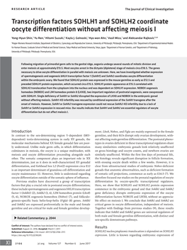 Transcription Factors SOHLH1 and SOHLH2 Coordinate Oocyte Differentiation Without Affecting Meiosis I