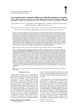 Low Temperature Extremes Influence Both the Presence of Palms and Palm Species Richness in the Atlantic Forest, Southern Brazil