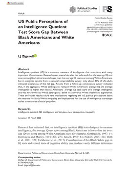 US Public Perceptions of an Intelligence Quotient Test Score